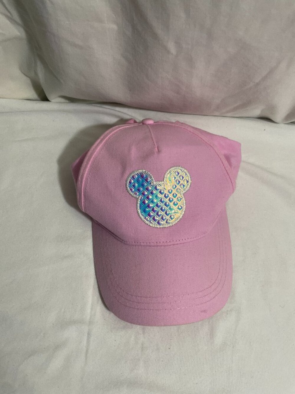 Disney Mickey Mouse Pink Baseball Cap Holographic Logo OSFM Adjustable Hat